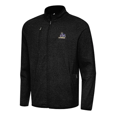 Men's Antigua Heather Black James Madison Dukes Hold-Up Tri-Blend Full-Zip Jacket