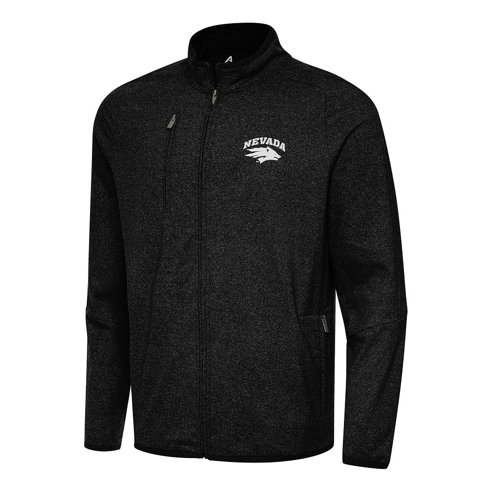Men's Antigua Heather Black Nevada Wolf Pack Hold-Up Full-Zip Tri-Blend Jacket