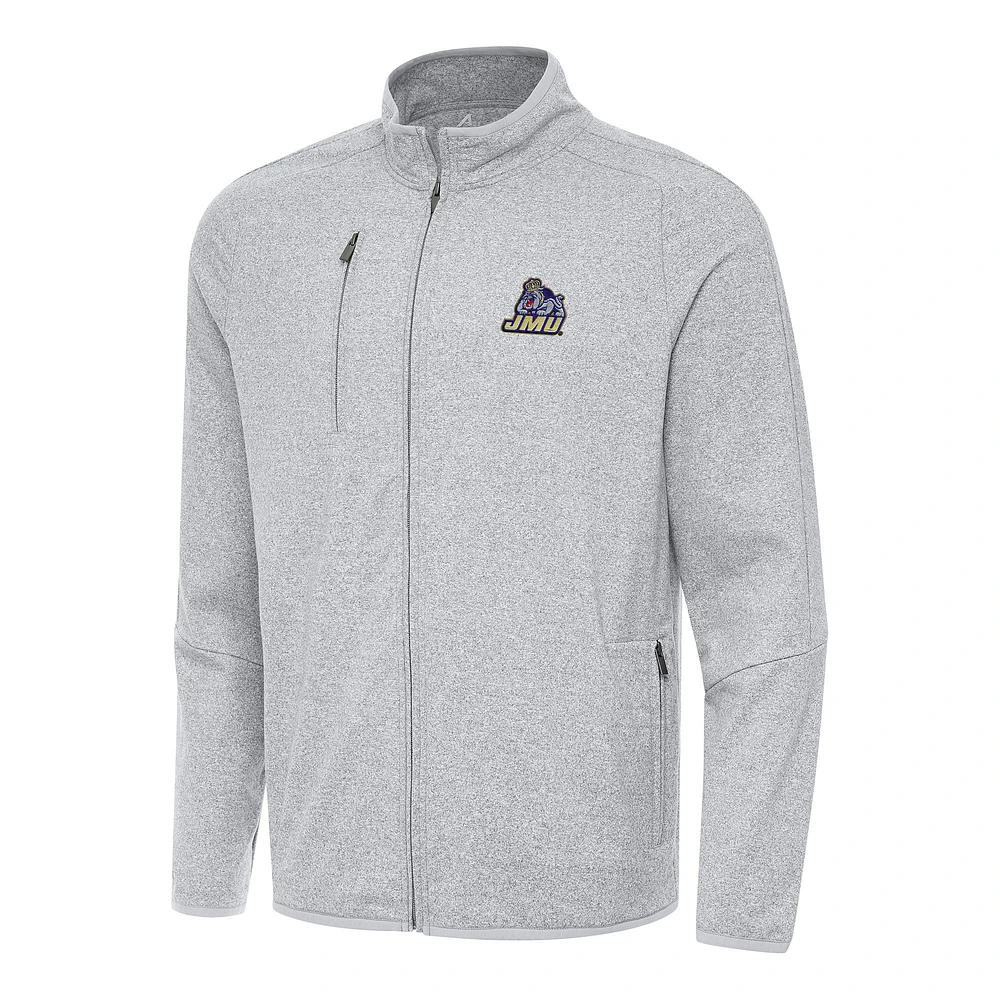 Men's Antigua Heather Gray James Madison Dukes Hold-Up Full-Zip Tri-Blend Jacket
