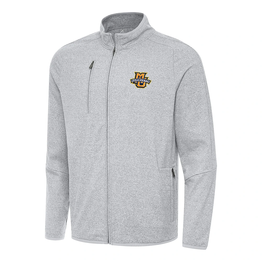 Men's Antigua Heather Gray Marquette Golden Eagles Hold-Up Full-Zip Tri-Blend Jacket