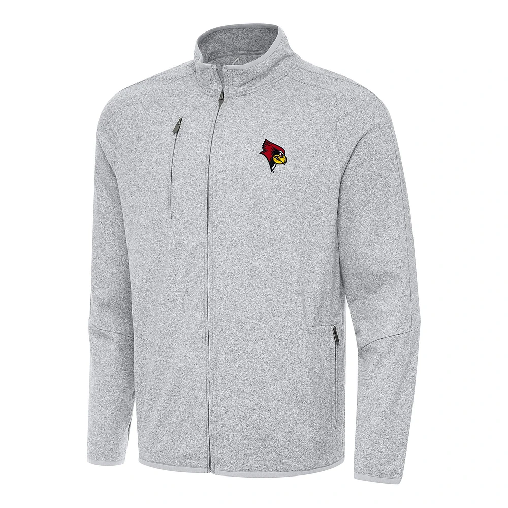 Men's Antigua Heather Gray Illinois State Redbirds Hold-Up Full-Zip Tri-Blend Jacket
