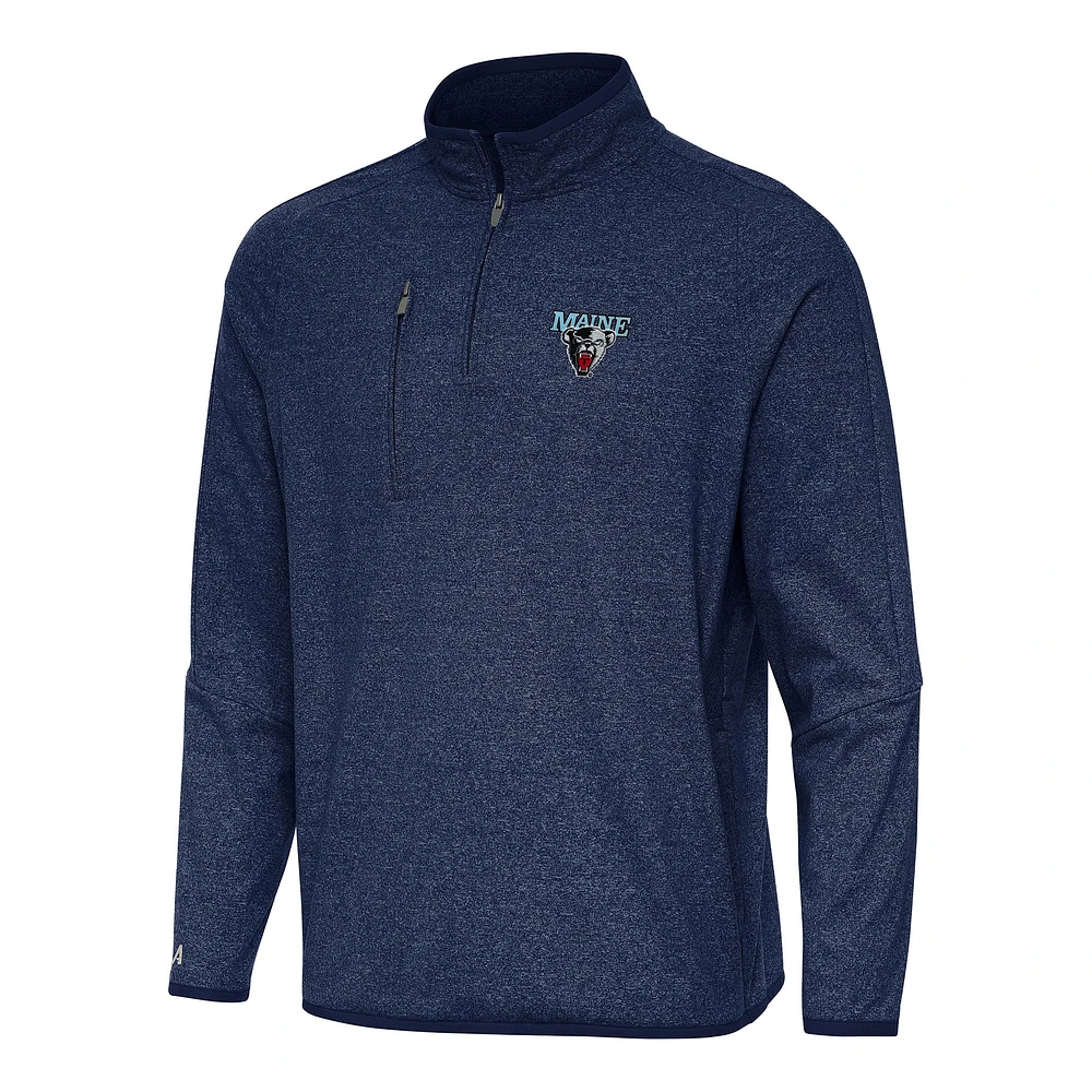 Men's Antigua Heather Navy Maine Black Bears Certain Quarter-Zip Tri-Blend Sweatshirt
