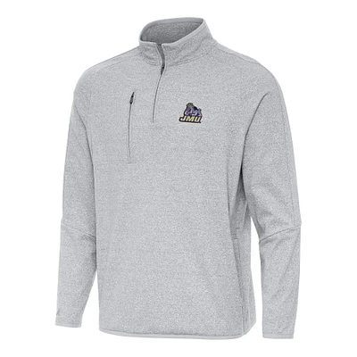 Men's Antigua Heather Gray James Madison Dukes Certain Tri-Blend Quarter-Zip Top