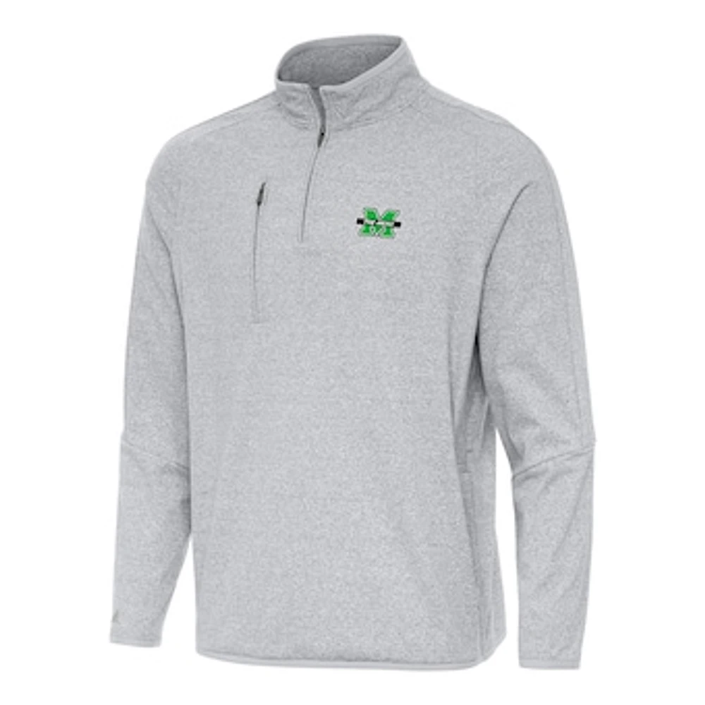 Men's Antigua Heather Gray Marshall Thundering Herd Certain Quarter-Zip Tri-Blend Sweatshirt