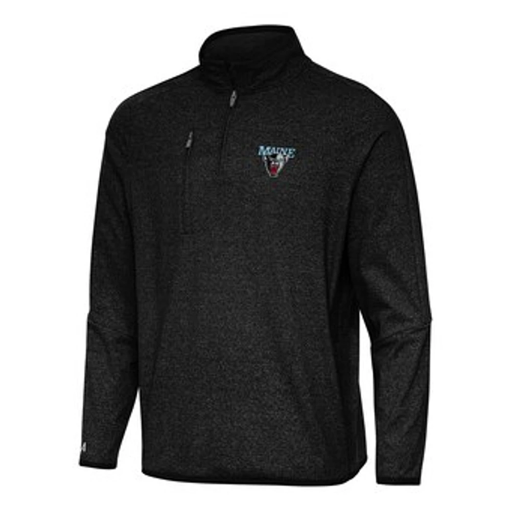 Men's Antigua Heather Black Maine Bears Certain Quarter-Zip Tri-Blend Sweatshirt