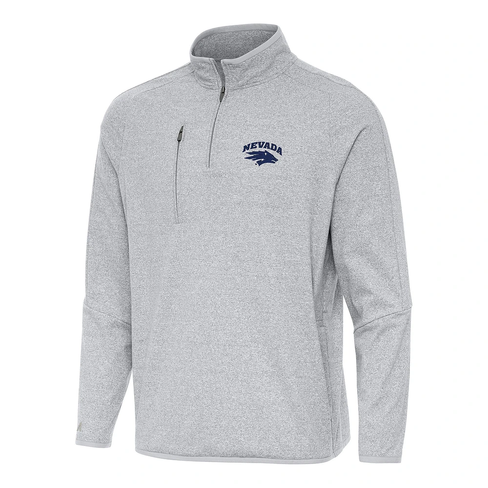 Men's Antigua Heather Gray Nevada Wolf Pack Certain Quarter-Zip Tri-Blend Sweatshirt