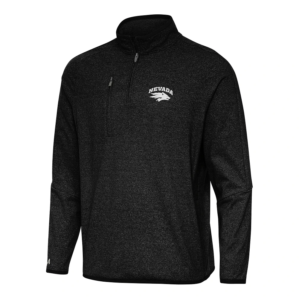 Men's Antigua Heather Black Nevada Wolf Pack Certain Quarter-Zip Tri-Blend Sweatshirt