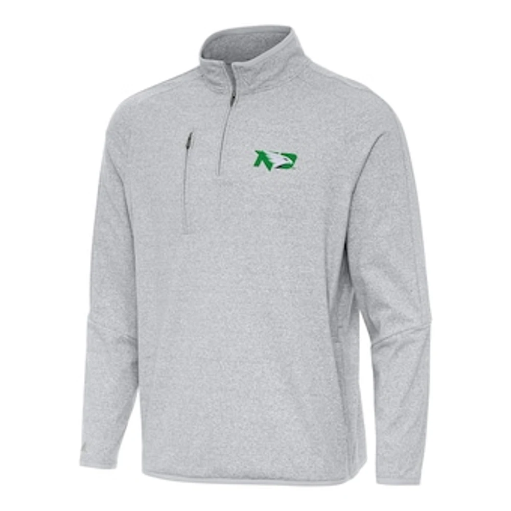 Men's Antigua Heather Gray North Dakota Certain Tri-Blend Quarter-Zip Top