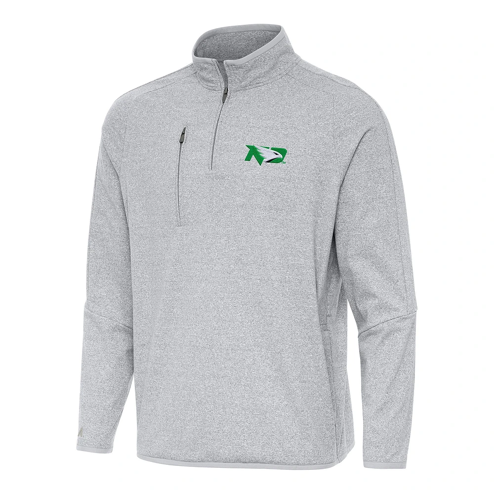 Men's Antigua Heather Gray North Dakota Certain Tri-Blend Quarter-Zip Top
