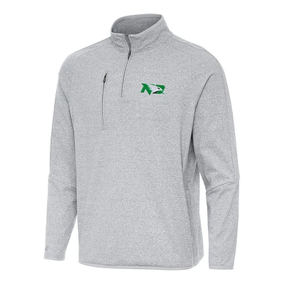 Men's Antigua Heather Gray North Dakota Certain Tri-Blend Quarter-Zip Top