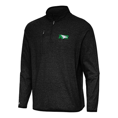 Men's Antigua Heather Black North Dakota Certain Quarter-Zip Tri-Blend Sweatshirt
