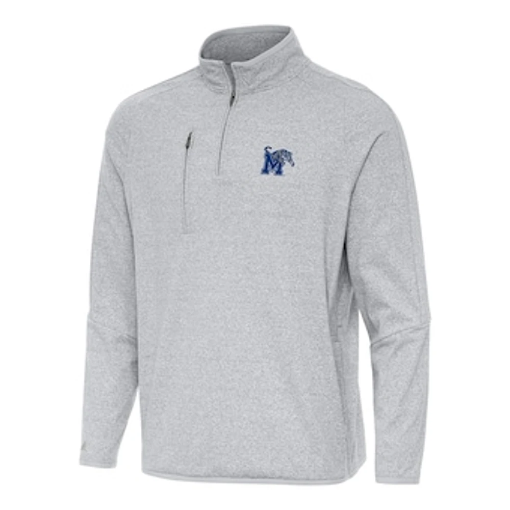 Men's Antigua Heather Gray Memphis Tigers Certain Quarter-Zip Tri-Blend Sweatshirt