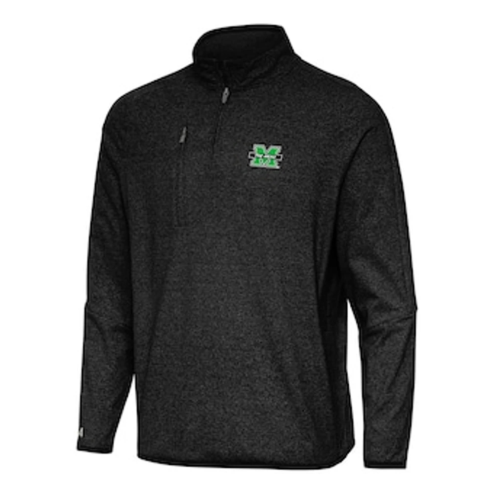 Men's Antigua Heather Black Marshall Thundering Herd Certain Quarter-Zip Tri-Blend Sweatshirt