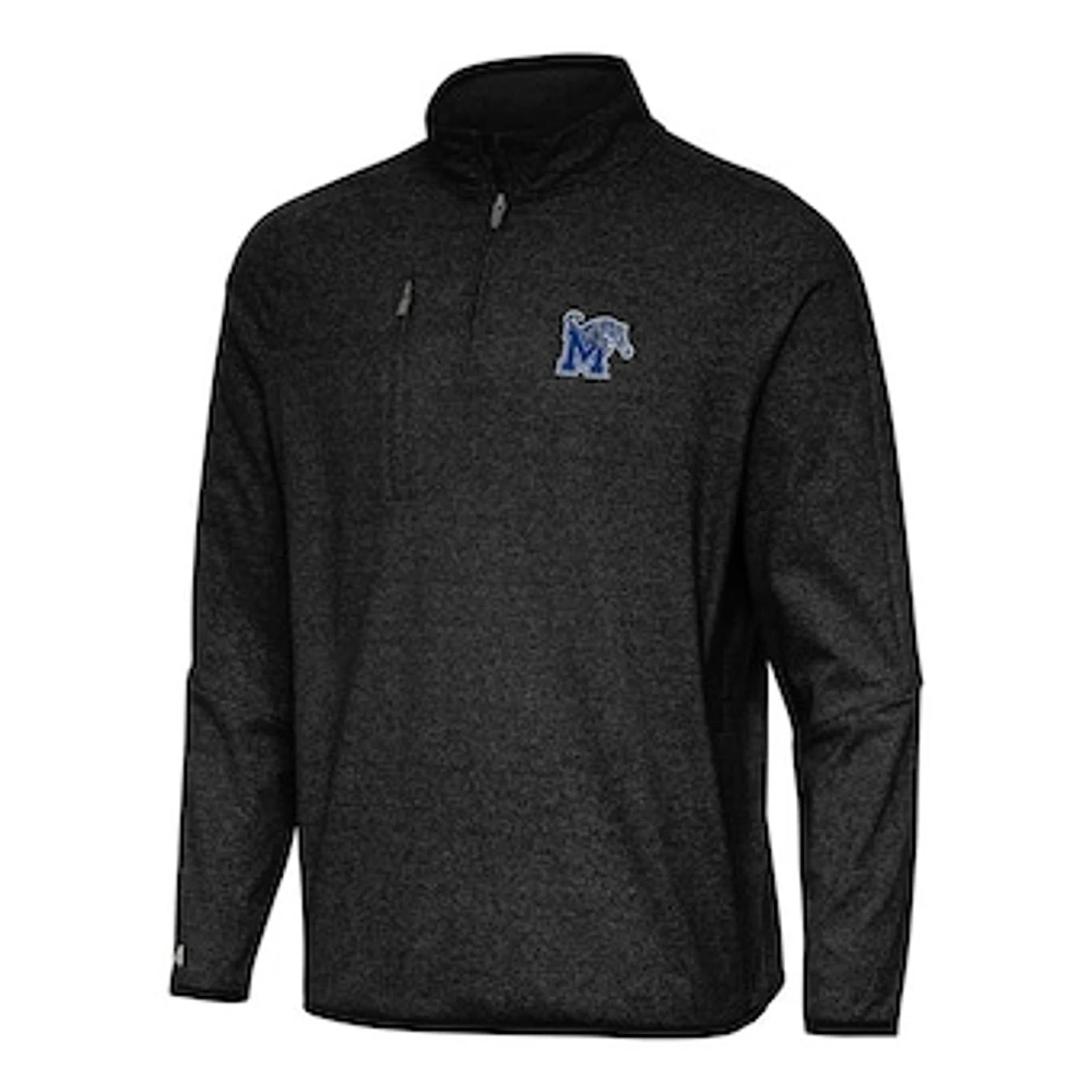 Men's Antigua Heather Black Memphis Tigers Certain Quarter-Zip Tri-Blend Sweatshirt