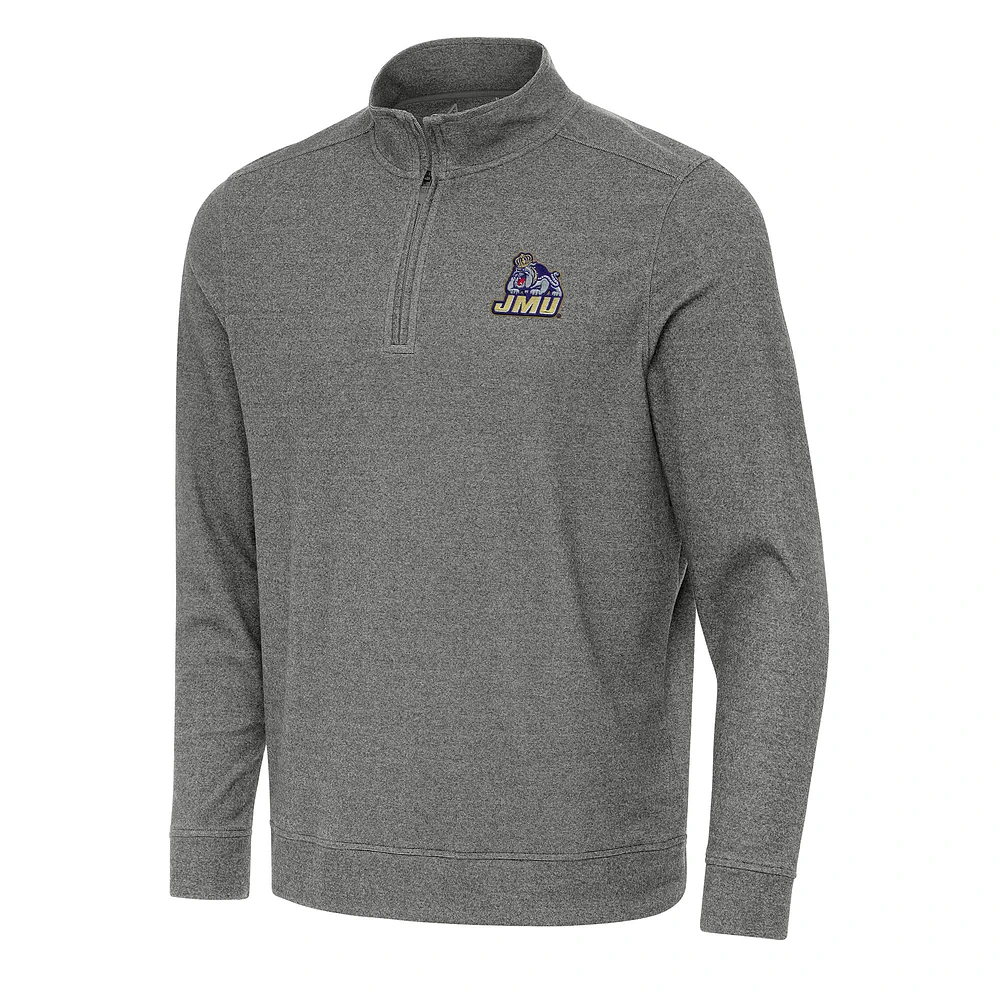 Men's Antigua Heather Charcoal James Madison Dukes Subtle Quarter-Zip Sweatshirt