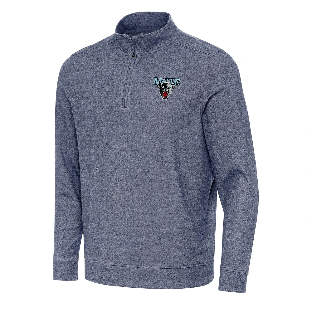 Men's Antigua Heather Navy Maine Black Bears Subtle Quarter-Zip Sweatshirt