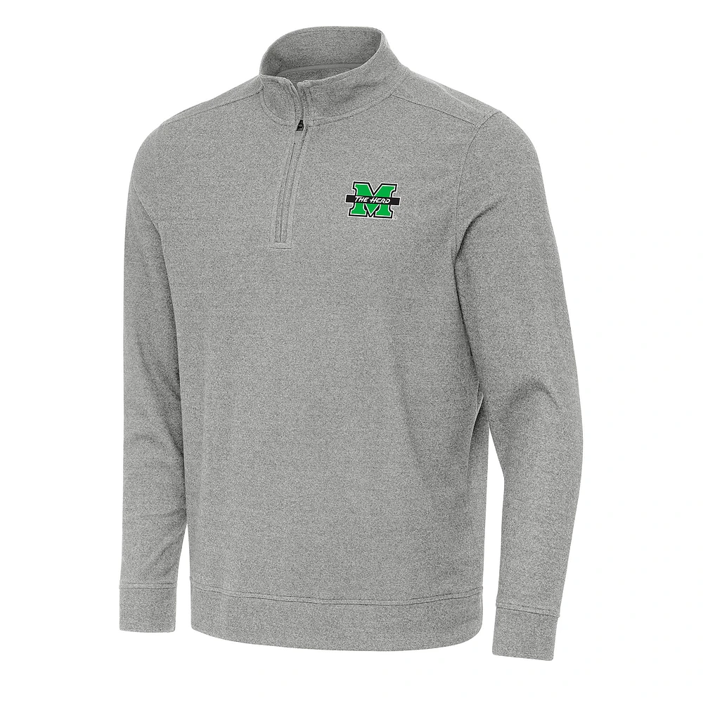 Men's Antigua Heather Gray Marshall Thundering Herd Subtle Quarter-Zip Sweatshirt