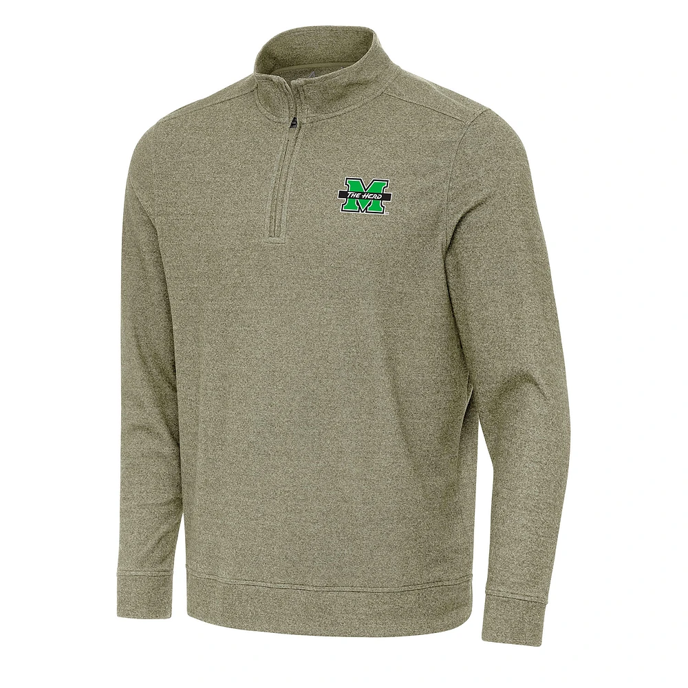 Men's Antigua Olive Marshall Thundering Herd Subtle Quarter-Zip Sweatshirt