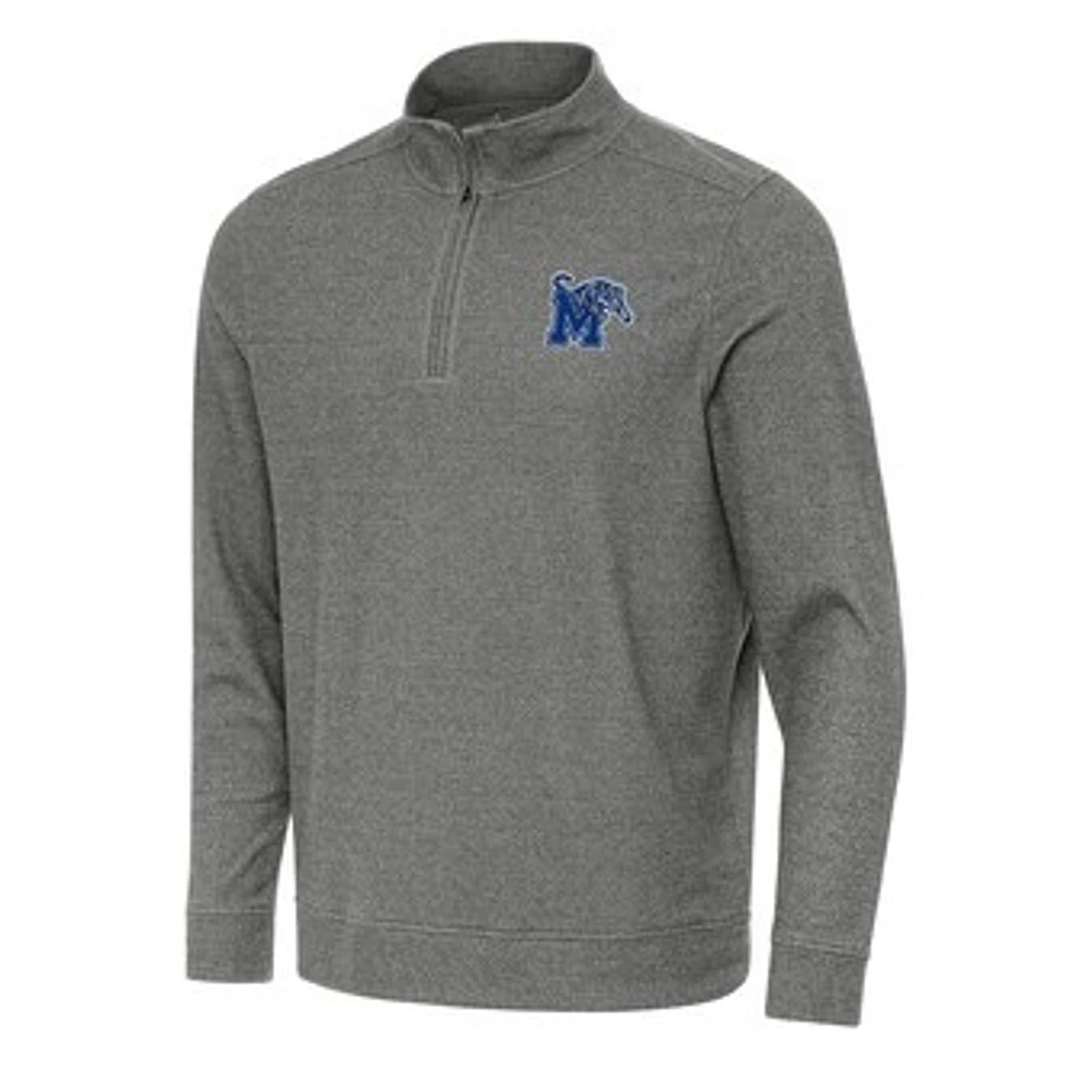 Men's Antigua Heather Charcoal Memphis Tigers Subtle Quarter-Zip Sweatshirt