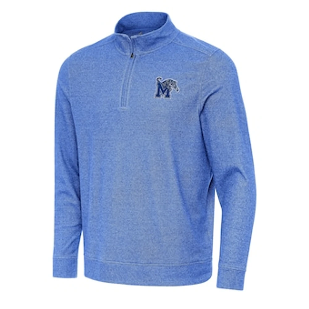 Men's Antigua Heather Royal Memphis Tigers Subtle Quarter-Zip Sweatshirt