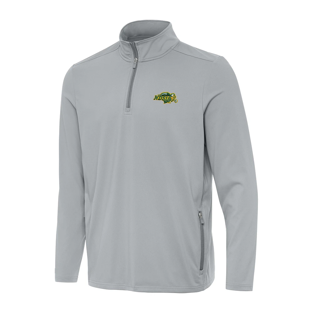 Men's Antigua Gray NDSU Bison Perilous Quarter-Zip Sweatshirt
