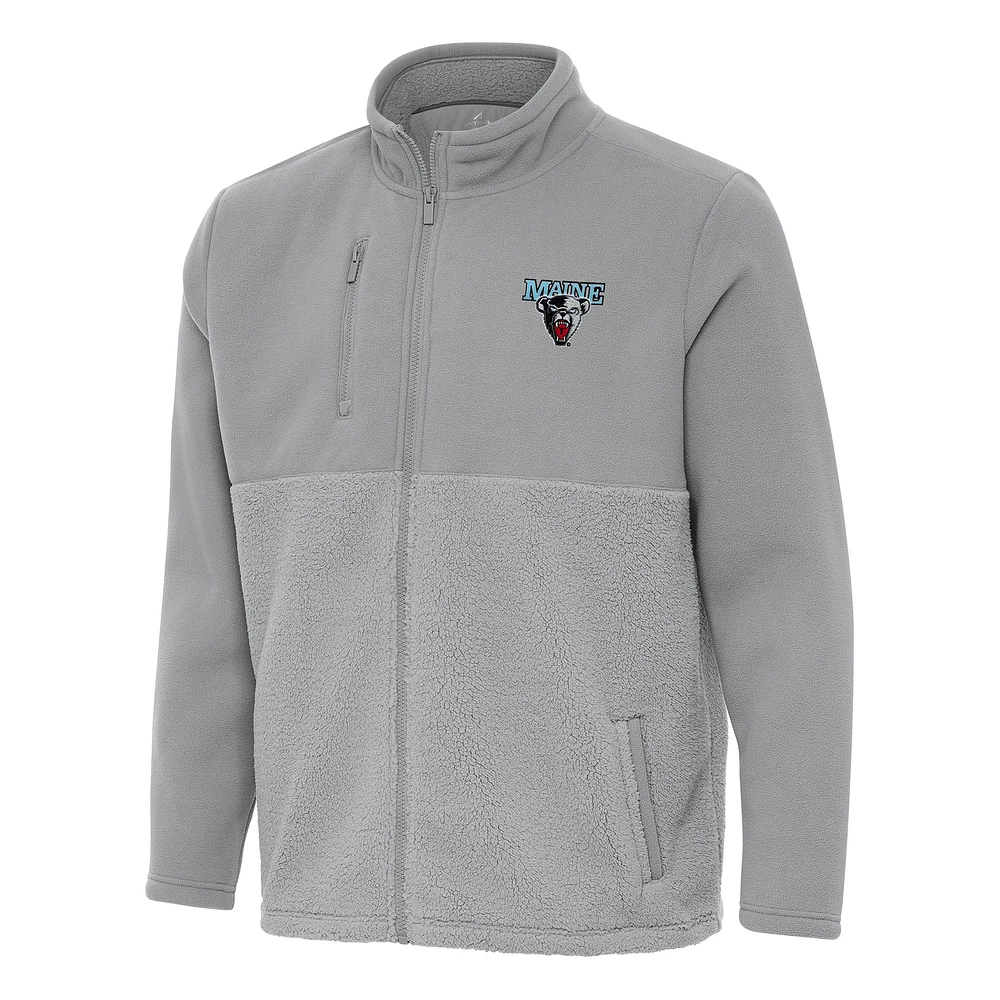 Men's Antigua Gray Maine Black Bears Daily Fused Full-Zip Jacket