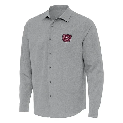 Men's Antigua Gray Missouri State University Bears Exposure Woven Long Sleeve Full-Button Shirt