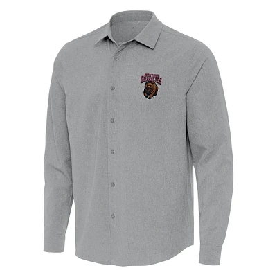 Men's Antigua Gray Montana Grizzlies Exposure Woven Long Sleeve Full-Button Shirt