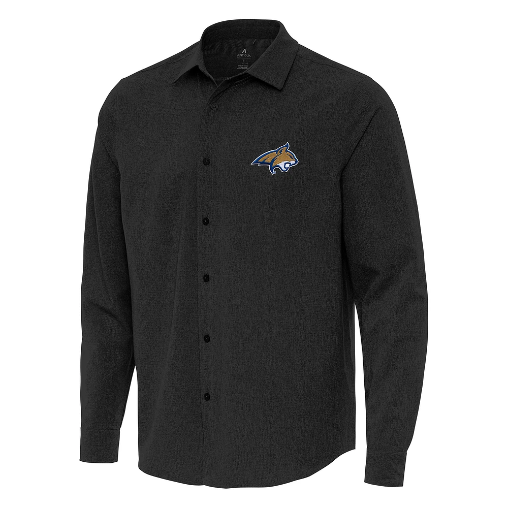 Men's Antigua Black Montana State Bobcats Exposure Woven Long Sleeve Full-Button Shirt