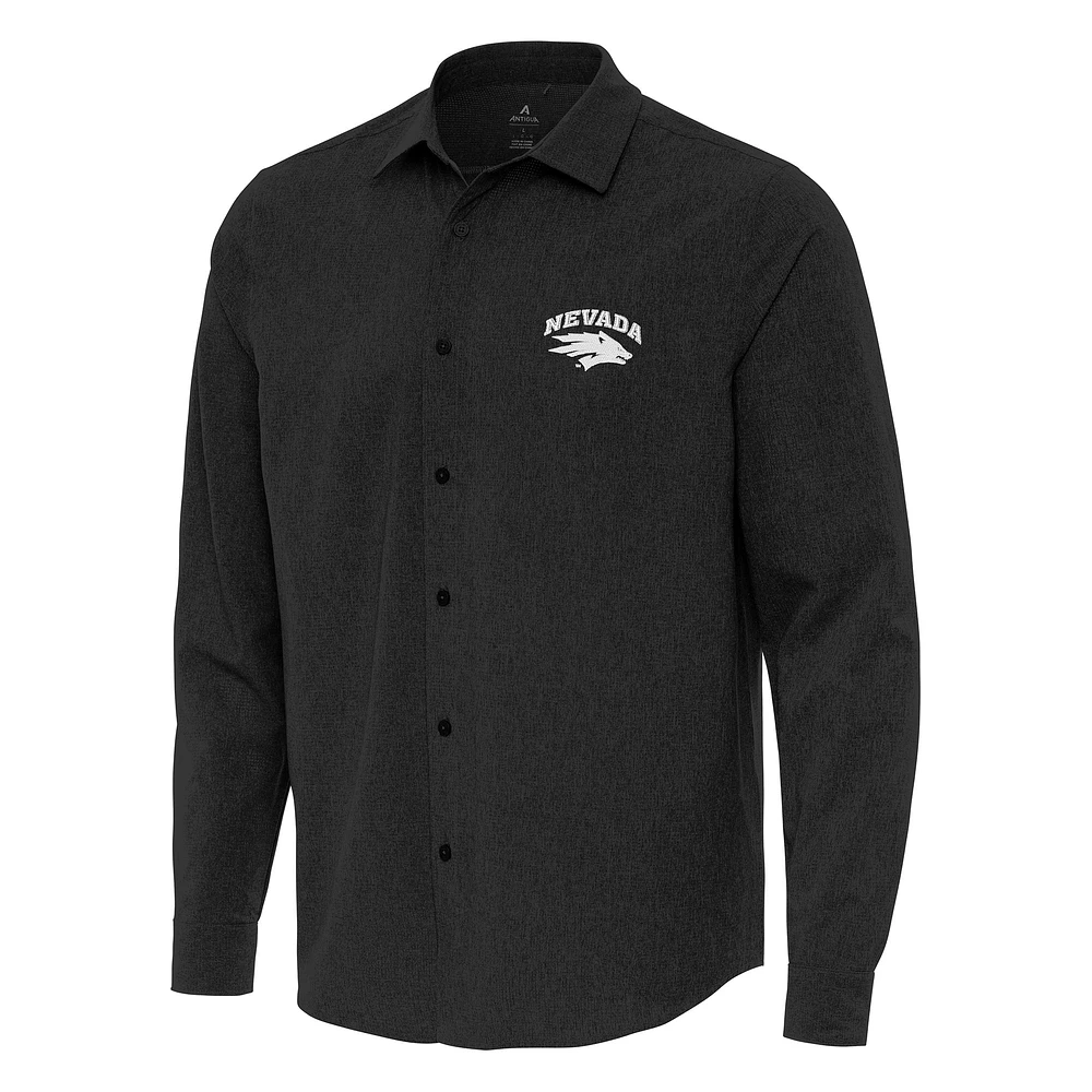 Men's Antigua Black Nevada Wolf Pack Exposure Woven Long Sleeve Full-Button Shirt