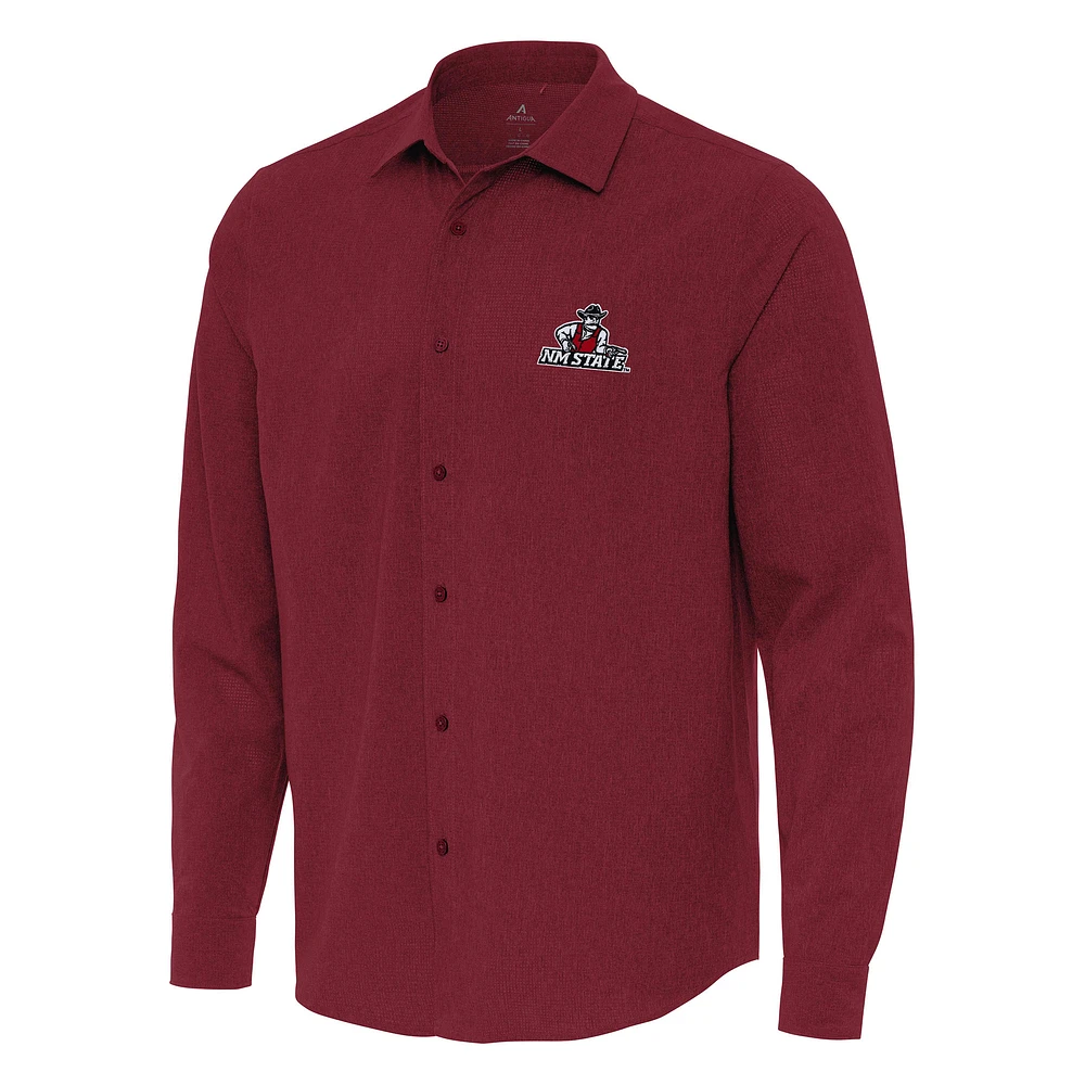 Men's Antigua Cardinal New Mexico State Aggies Exposure Woven Long Sleeve Full-Button Shirt