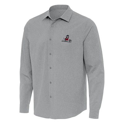 Men's Antigua Gray New Mexico State Aggies Exposure Woven Long Sleeve Full-Button Shirt