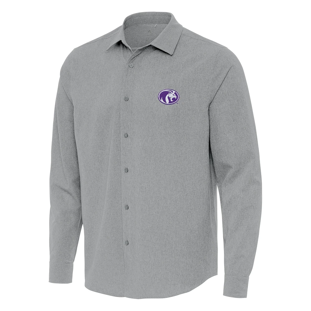 Men's Antigua Gray North Alabama Lions Exposure Woven Long Sleeve Full-Button Shirt