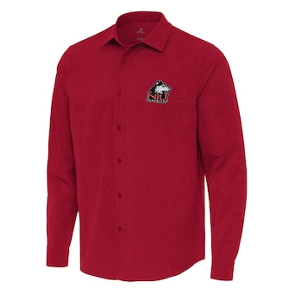 Men's Antigua Red Northern Illinois Huskies Exposure Woven Long Sleeve Full-Button Shirt