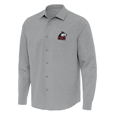 Men's Antigua Gray Northern Illinois Huskies Exposure Woven Long Sleeve Full-Button Shirt