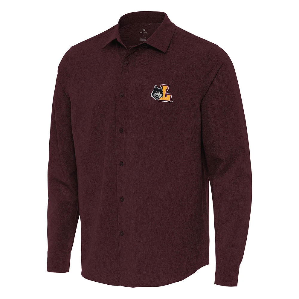 Men's Antigua Maroon Loyola Chicago Ramblers Exposure Woven Long Sleeve Full-Button Shirt