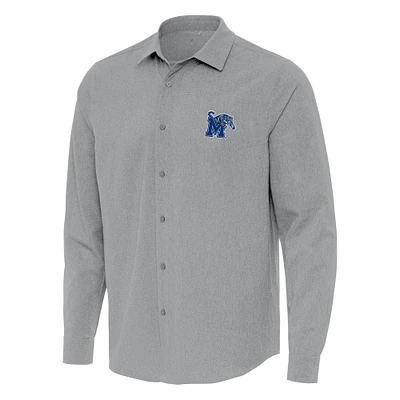 Men's Antigua Gray Memphis Tigers Exposure Woven Long Sleeve Full-Button Shirt