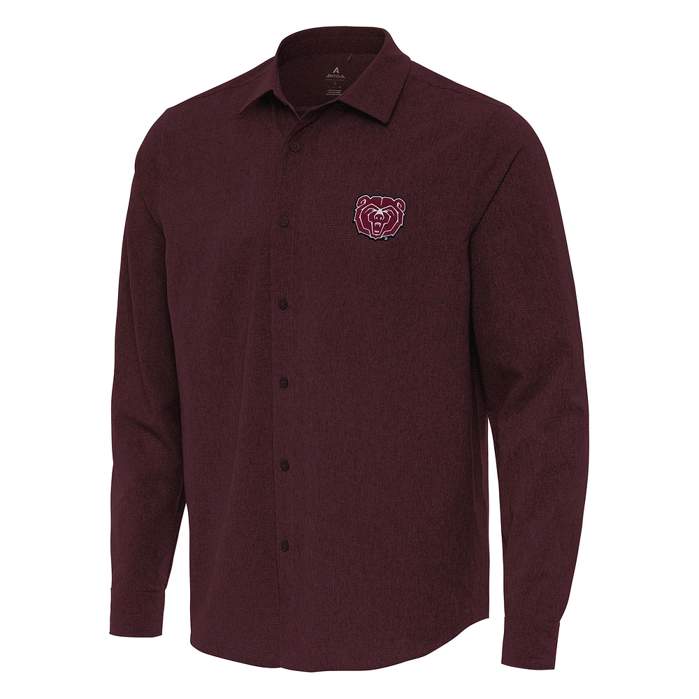 Men's Antigua Maroon Missouri State University Bears Exposure Woven Long Sleeve Full-Button Shirt