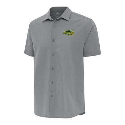 Men's Antigua Gray NDSU Bison Activate Woven Short Sleeve Button-Up Shirt