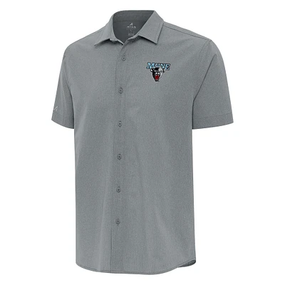 Men's Antigua Gray Maine Black Bears Activate Woven Short Sleeve Button-Up Shirt