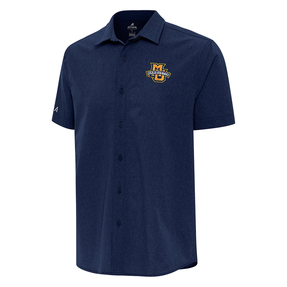 Men's Antigua Navy Marquette Golden Eagles Activate Woven Short Sleeve Button-Up Shirt