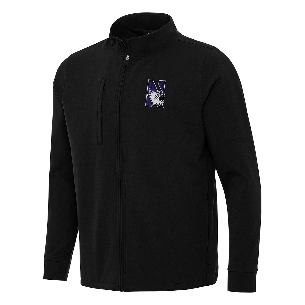 Men's Antigua Black Northwestern Wildcats Regard Full-Zip Jacket