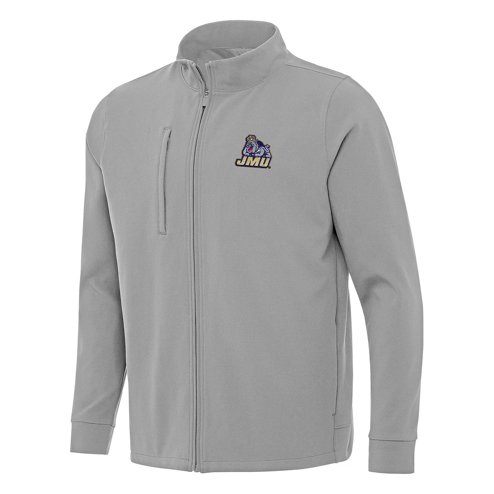 Men's Antigua Gray James Madison Dukes Regard Full-Zip Jacket