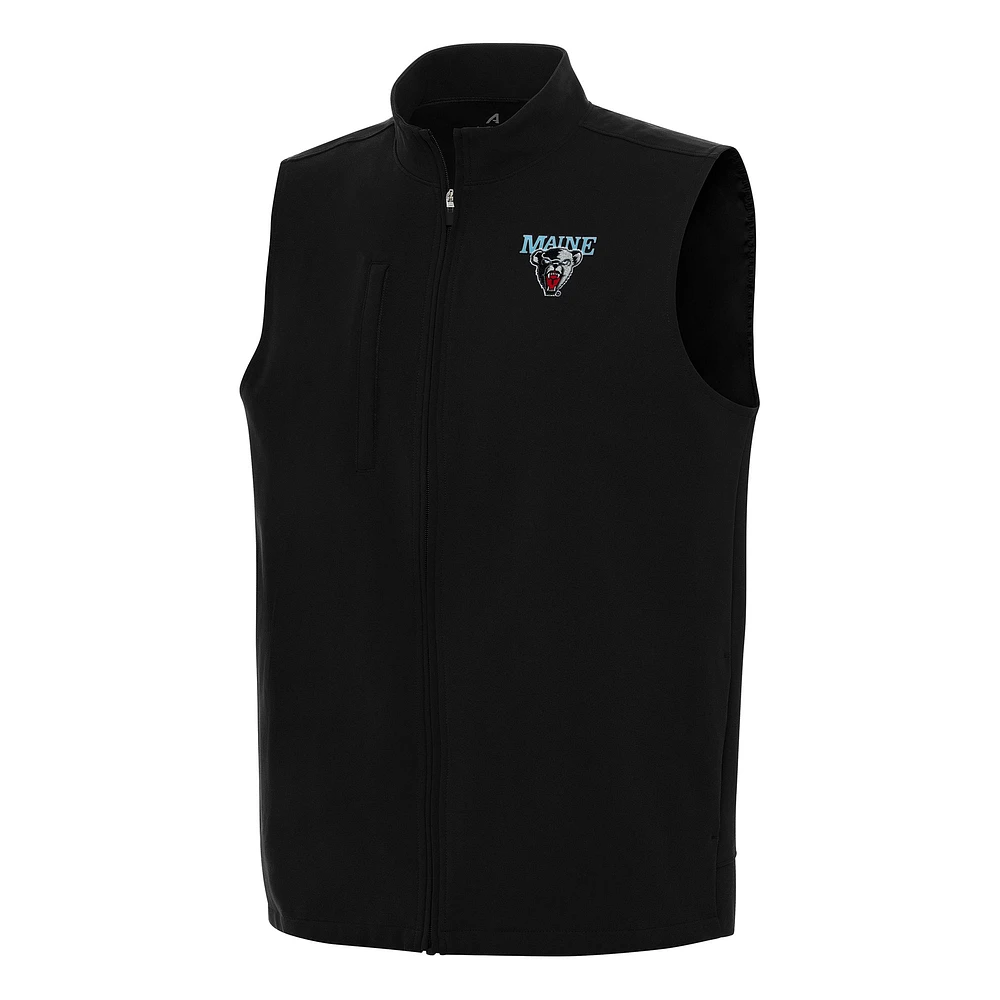 Men's Antigua Black Maine Bears Regard Full-Zip Vest