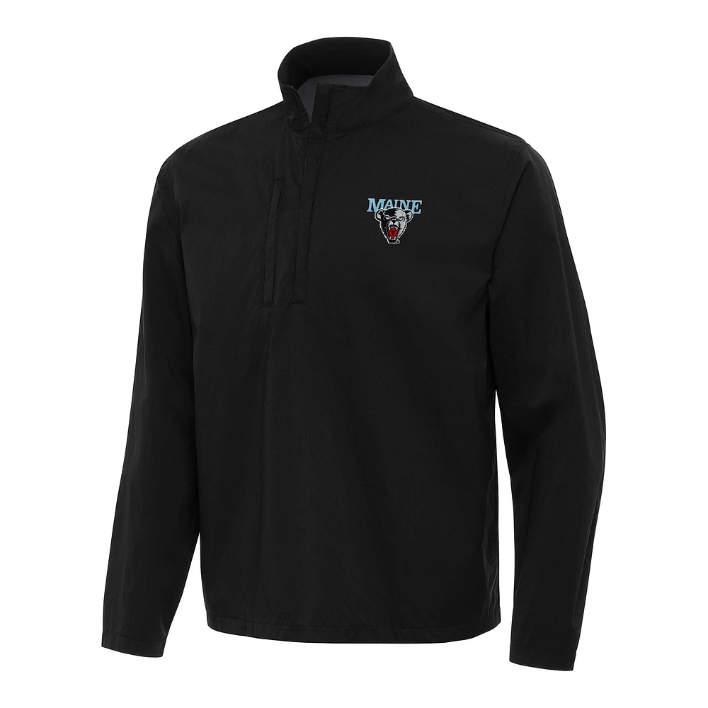 Men's Antigua Black Maine Bears Brisk Quarter-Zip Windbreaker