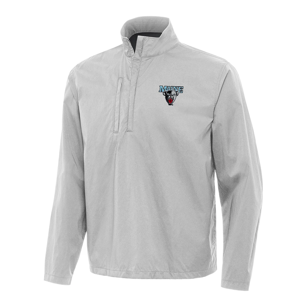 Men's Antigua Heather Gray Maine Black Bears Brisk Quarter-Zip Windbreaker
