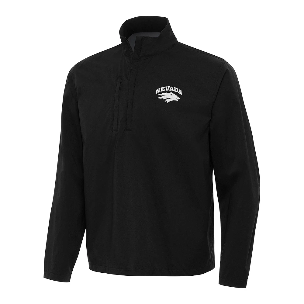 Men's Antigua Black Nevada Wolf Pack Brisk Quarter-Zip Windbreaker