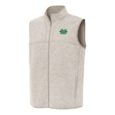 Men's Antigua Heather Oatmeal Marshall Thundering Herd Fortune Full-Zip Vest