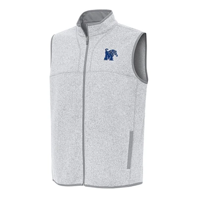 Men's Antigua Heather Gray Memphis Tigers Fortune Full-Zip Vest