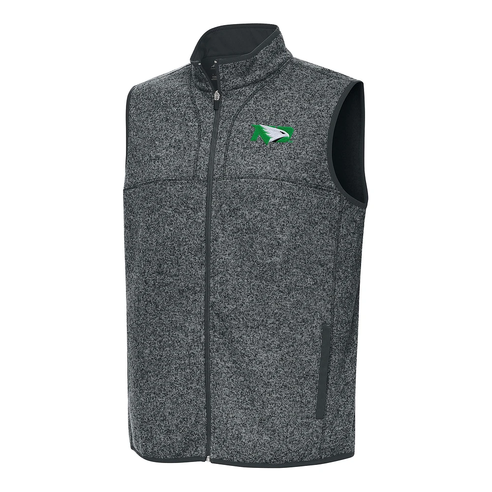 Men's Antigua Heather Charcoal North Dakota Fortune Full-Zip Vest